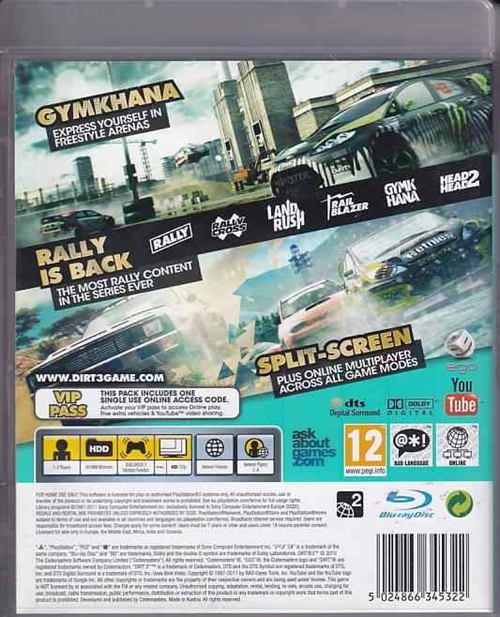 Dirt 3 - PS3  (B Grade) (Used) (Eng)